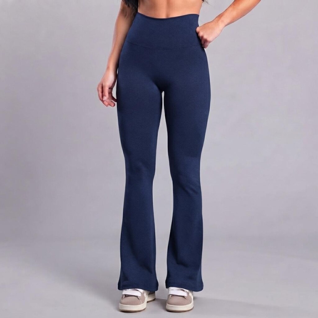 Calça Legging Esportiva Flare Peluciada Serra e Mar Boca de Sino Bailarina Cós Alto Treino Fitness