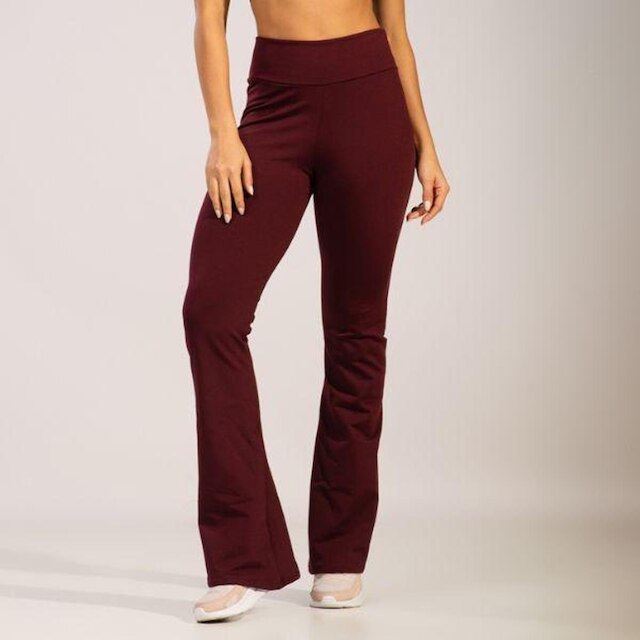 Calça Legging Esportiva Flare Peluciada Vekyo Boca de Sino Bailarina Cós Alto Treino Fitness
