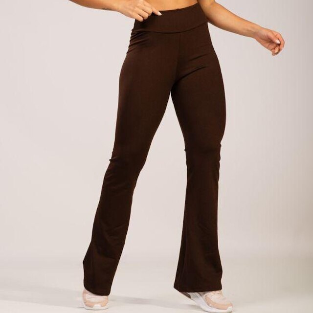 Calça Legging Esportiva Flare Peluciada Vekyo Boca de Sino Bailarina Cós Alto Treino Fitness