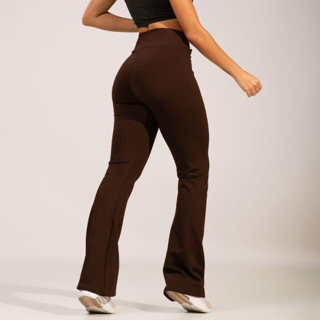 Calça Legging Esportiva Flare Peluciada Vekyo Boca de Sino Bailarina Cós Alto Treino Fitness
