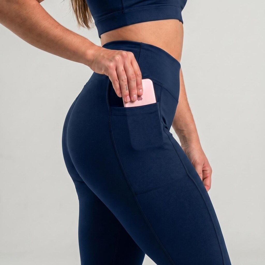 Calça Legging Feminina Poliamida Com Bolsos Academia Zero Transparência