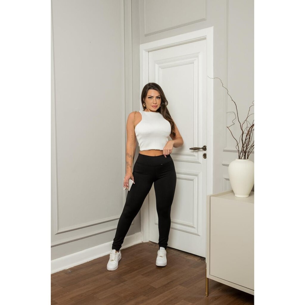 Calça Legging Flanelada Feminina Preta