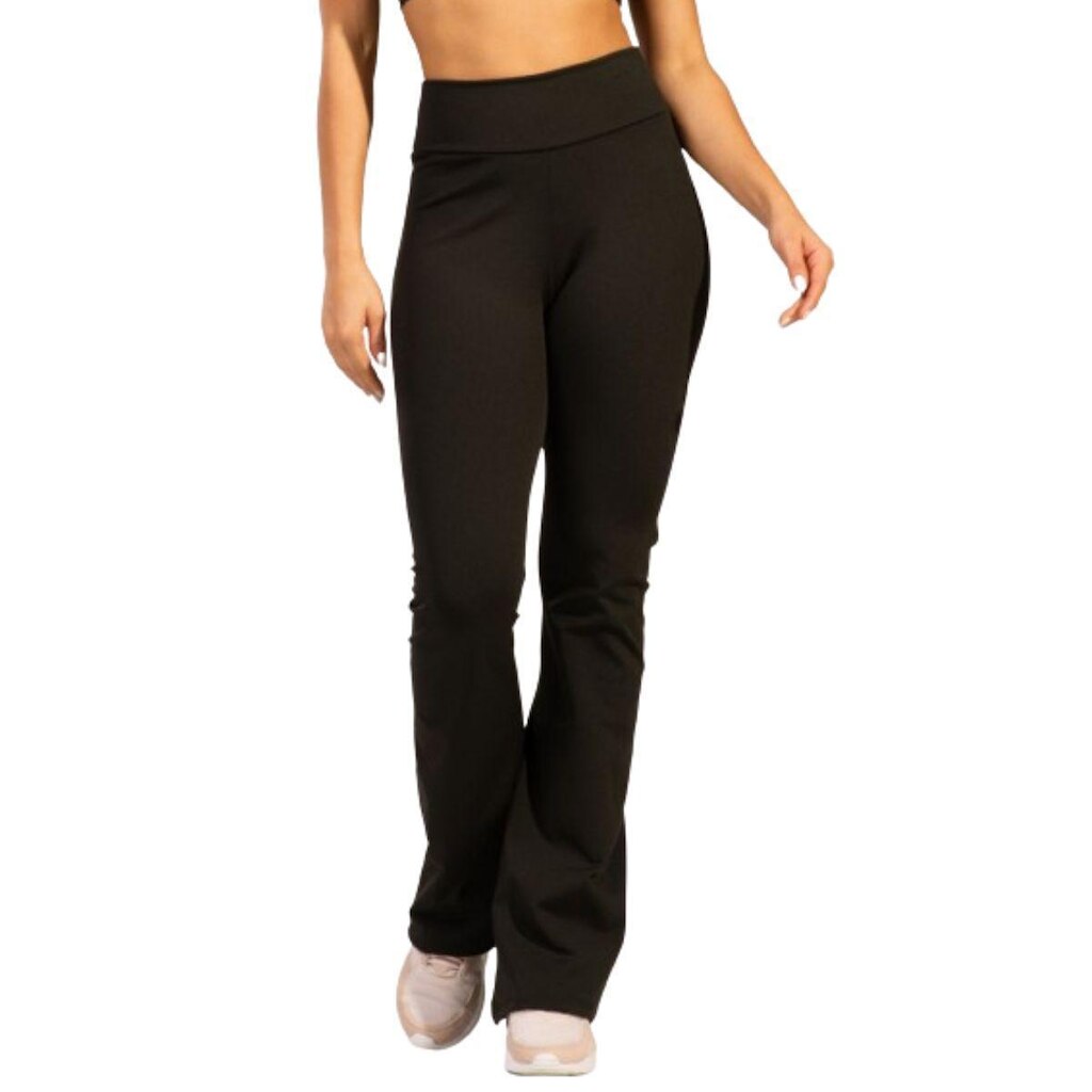 Calça Legging Flare Peluciada Serra e Mar Boca de Sino Bailarina Cintura Cós Alto Moda Fitness