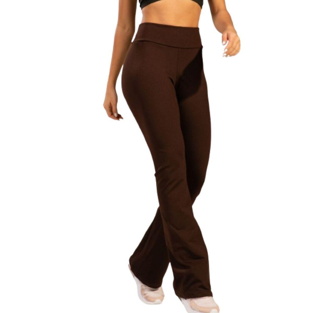 Calça Legging Flare Peluciada Serra e Mar Boca de Sino Bailarina Cintura Cós Alto Moda Fitness