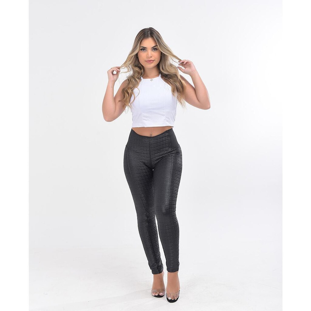 Calça Legging Modeladora e Empina Bumbum – Tecido Cirrê Texturizado