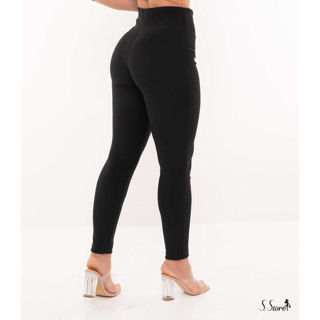 Calça Legging Montaria Gorgurão Cintura Alta Com Zíper Tecido Canelado