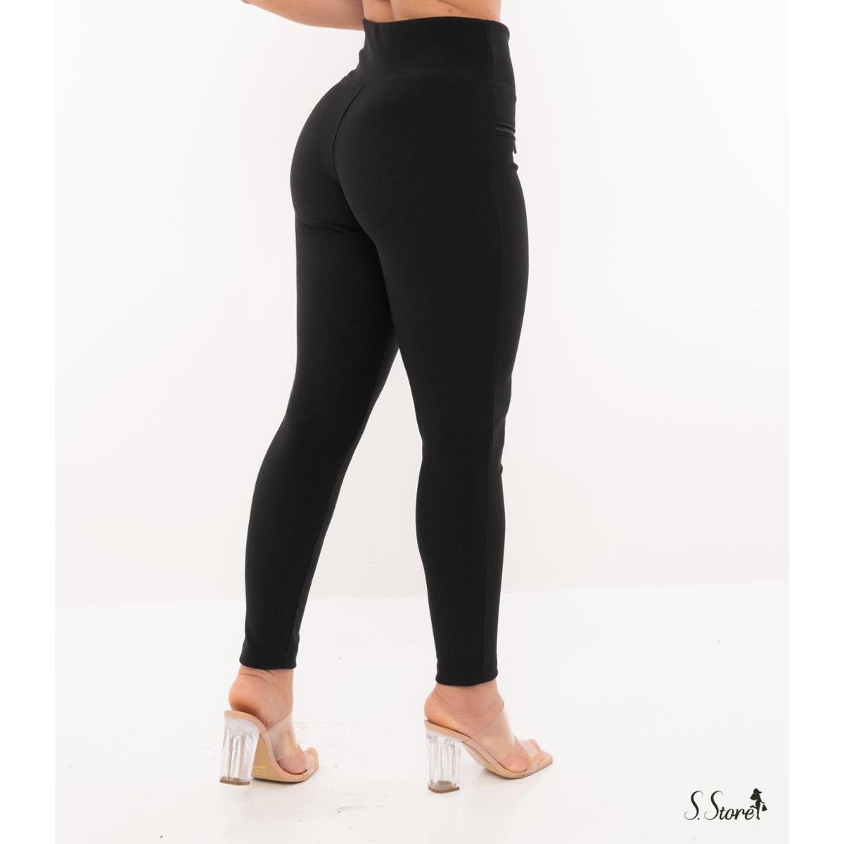 Calça Legging Montaria Gorgurão Com Zíper Tecido Canelado Grosso