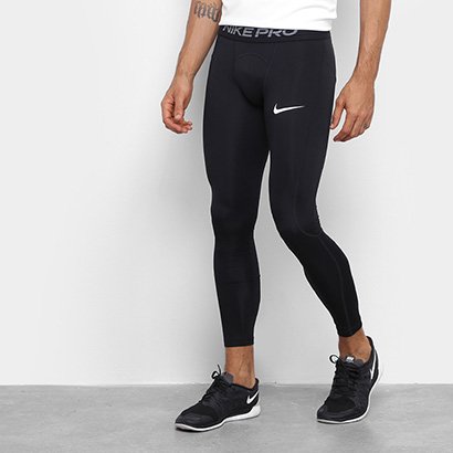 Calça Legging Nike Pro Masculina - Masculino-Preto+Branco