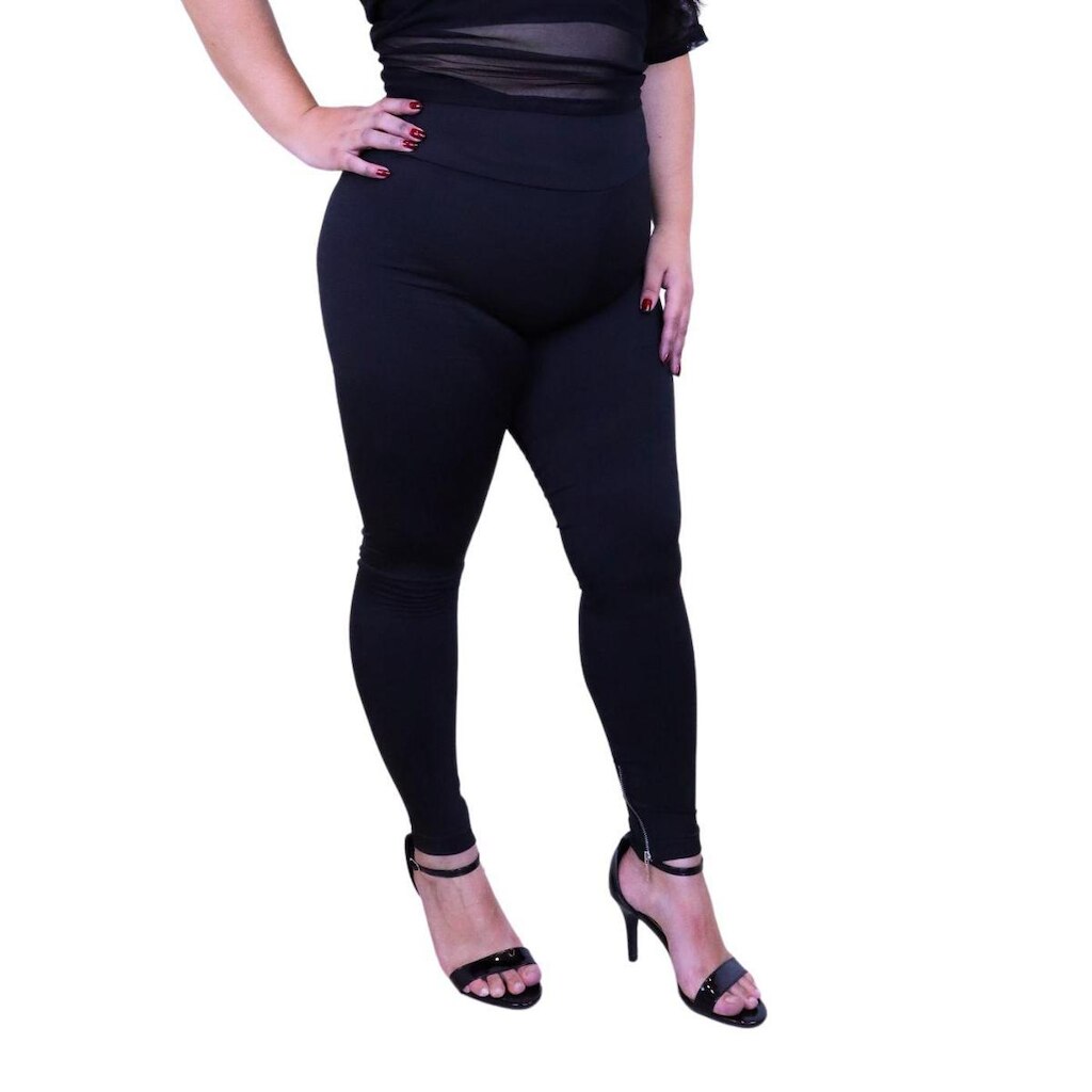 Calça Legging Plus Size Heide Ribeiro Linha Silver Barra Ziper