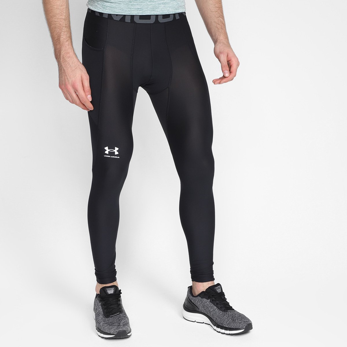 Calça Legging Under Armour HG Masculina - Preto+Branco Menor preço em Calça Legging Under Armour HG Masculina - Preto+Branco
