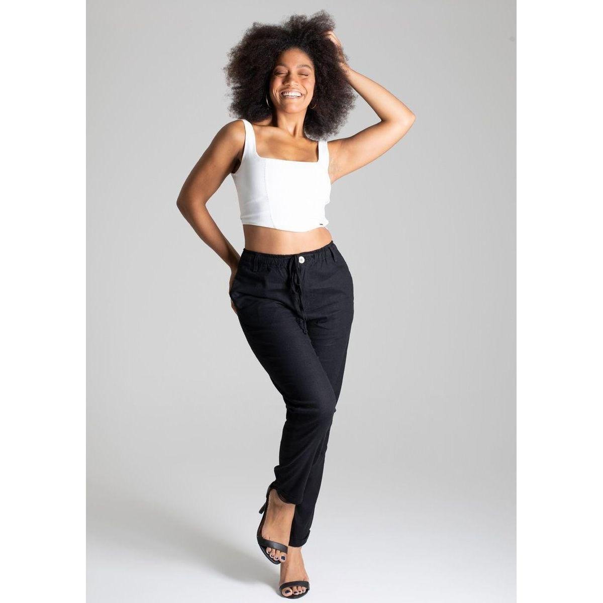 Calça Linho Sawary Mom - 276117 - BLACK 46 | Zattini