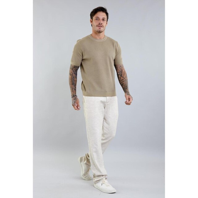 Calça Masculina Alfaiataria Bege Sport Fino