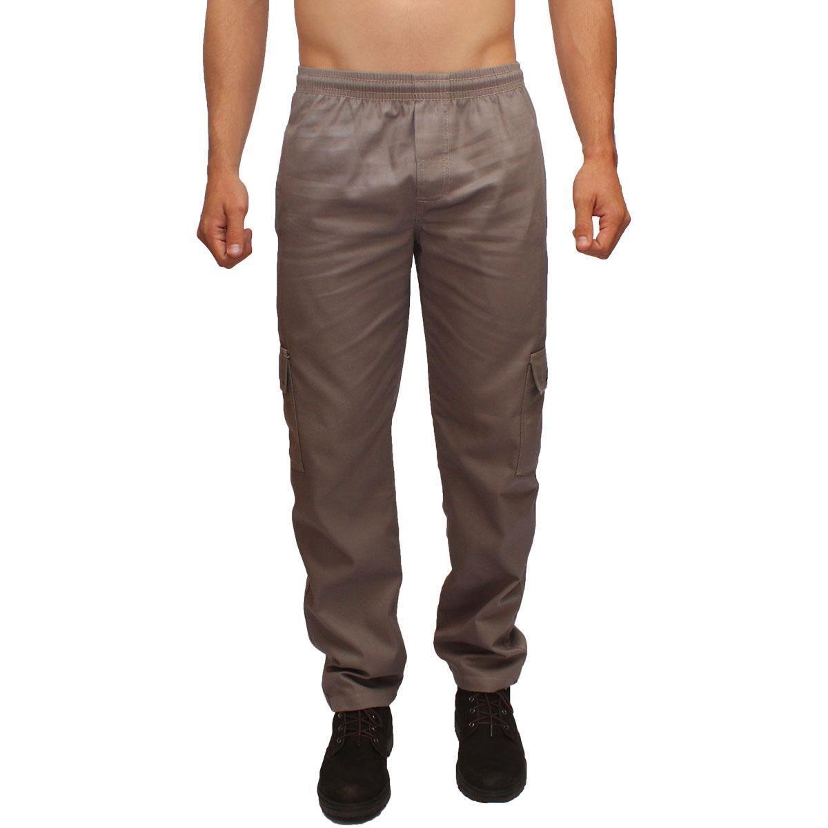 Calça Masculina Brim Sarja Cargo Elástico Cordão 5 Bolsos Menor preço em Calça Masculina Brim Sarja Cargo Elástico Cordão 5 Bolsos