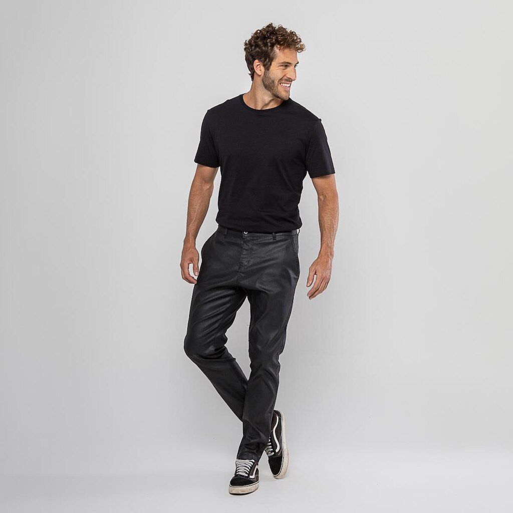 Calça Masculina Casual Preta Resinada Mod Tendência Estação