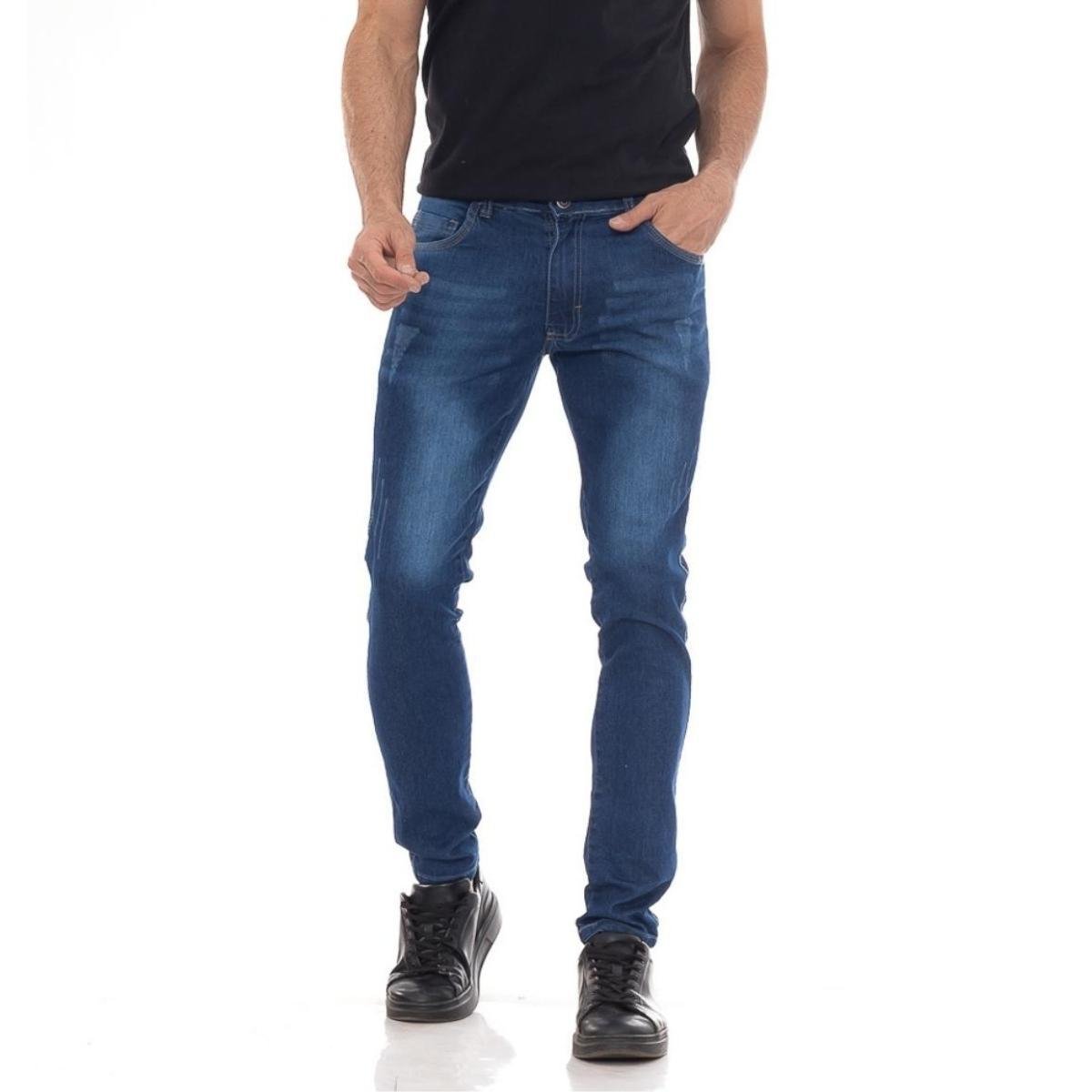 Calça Masculina Jeans Skinny Puídos Street Menor preço em Calça Masculina Jeans Skinny Puídos Street