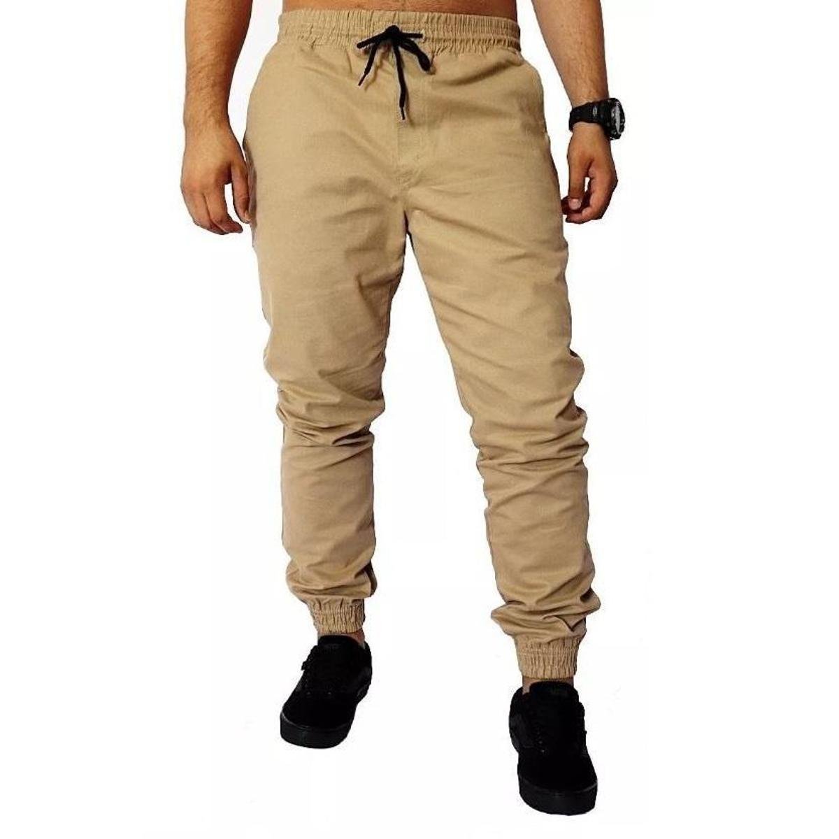 Calça Masculina Jogger Sarja Jeans Elástico Punho Menor preço em Calça Masculina Jogger Sarja Jeans Elástico Punho