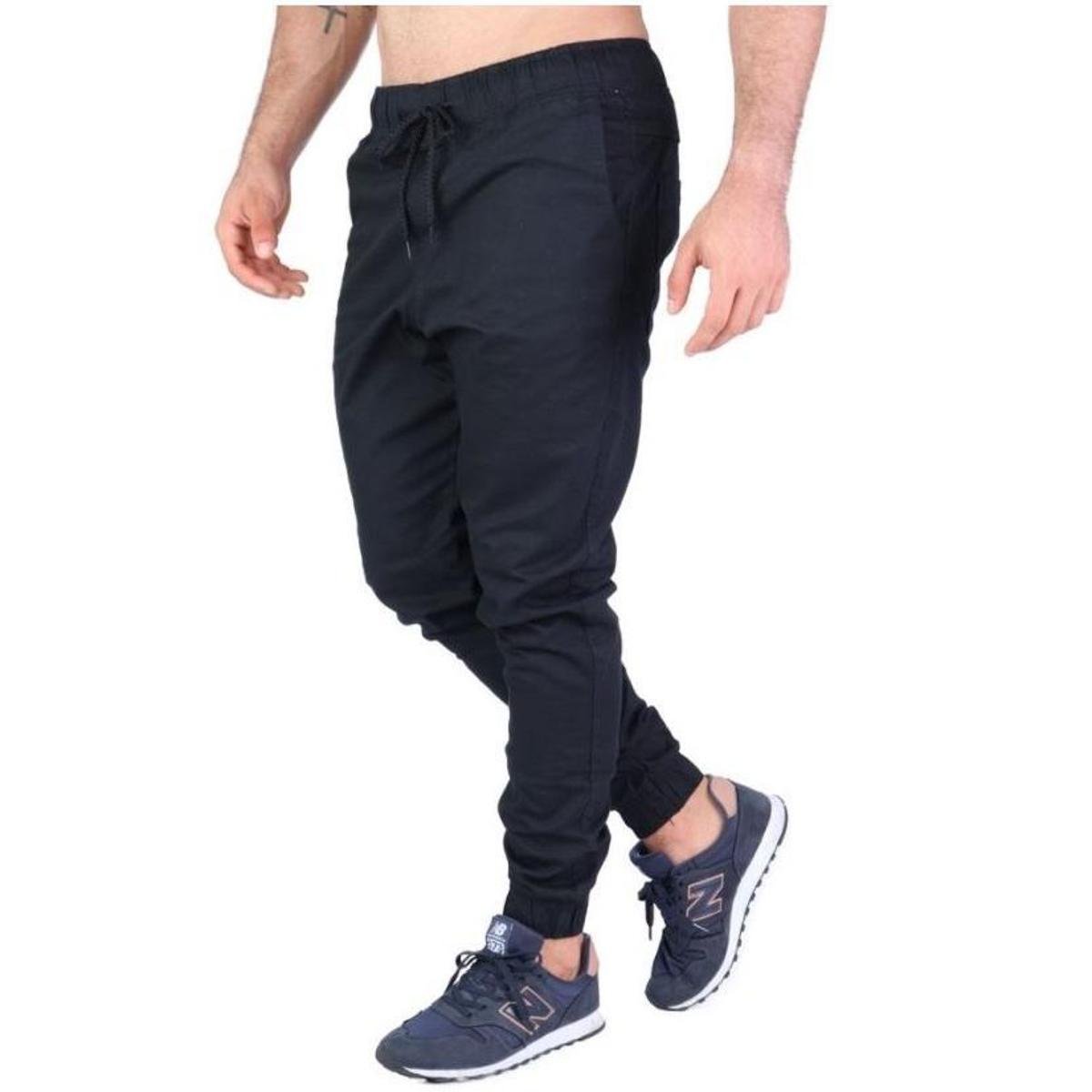 Calça Masculina Jogger Sarja Jeans Elástico Punho Menor preço em Calça Masculina Jogger Sarja Jeans Elástico Punho