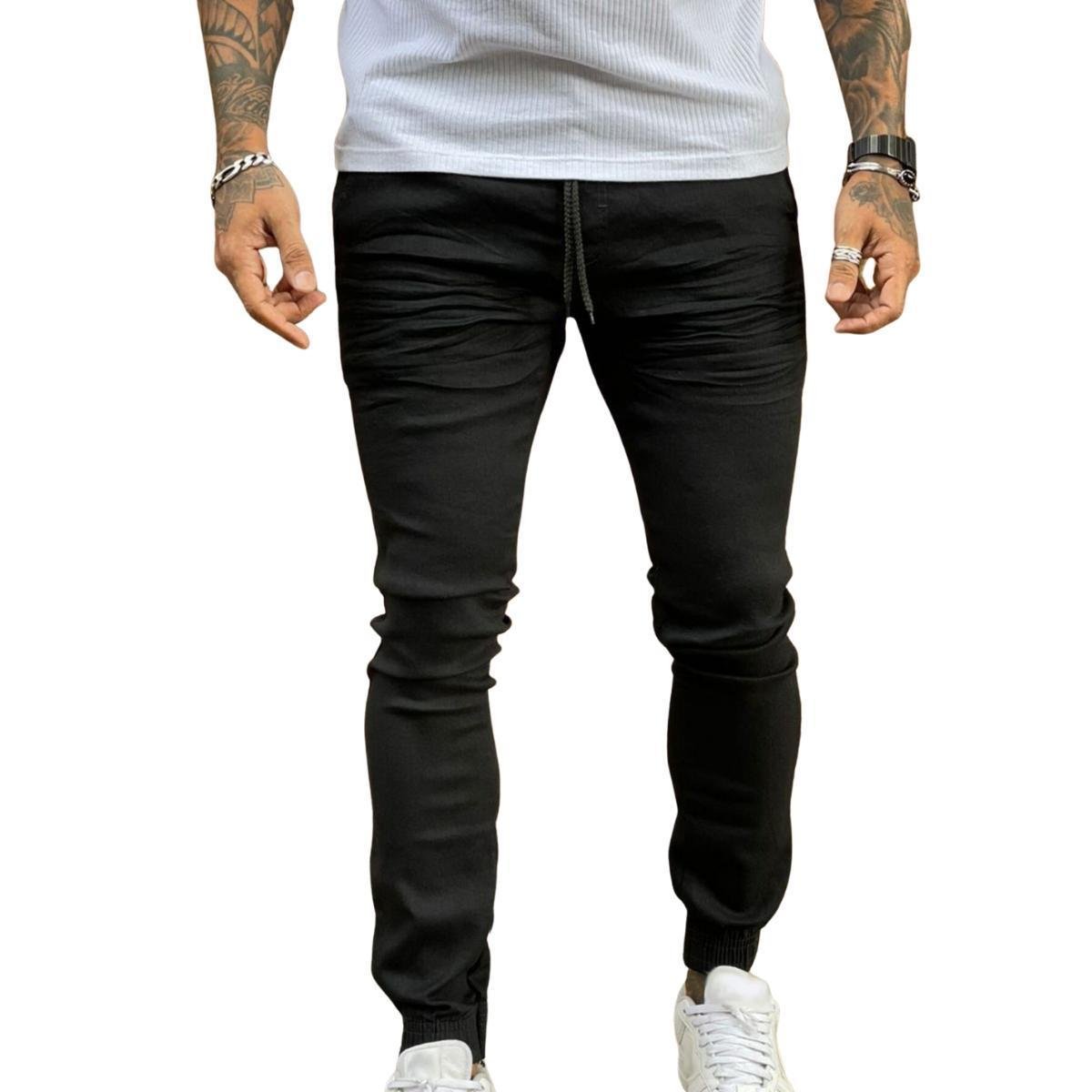 Calça Masculina Jogger Sarja Premium Com Punho Confortável Cós Elástico Menor preço em Calça Masculina Jogger Sarja Premium Com Punho Confortável Cós Elástico