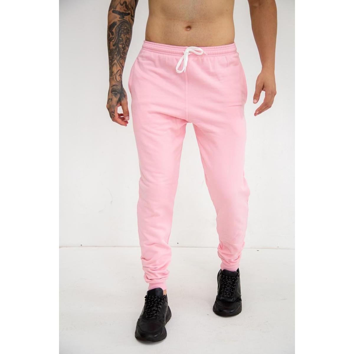 Calça Masculina Moletom Skinny Slim Sport Treino Em Algodão - Rosa Menor preço em Calça Masculina Moletom Skinny Slim Sport Treino Em Algodão - Rosa
