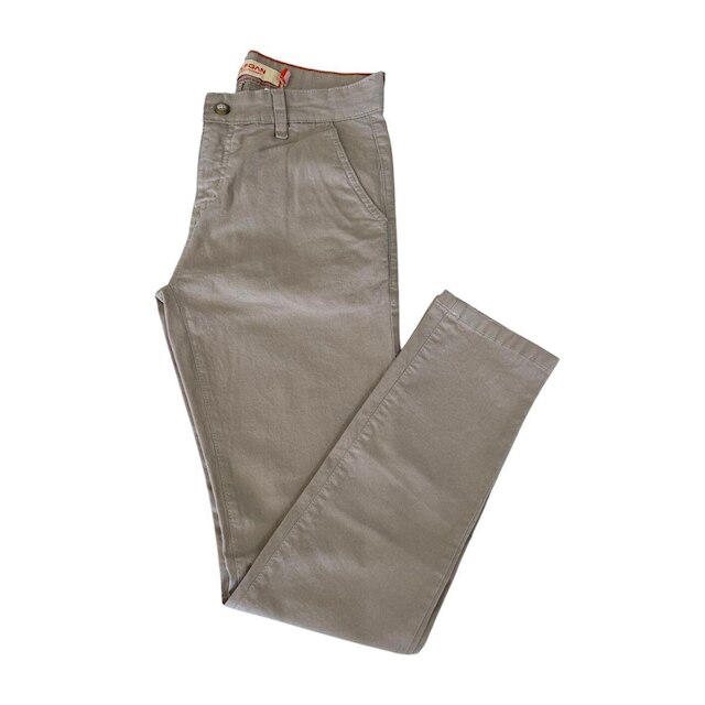 Calça Masculina Sarja com Elastano Bolso Chino Alfaiataria Social Cáqui Wolfgan