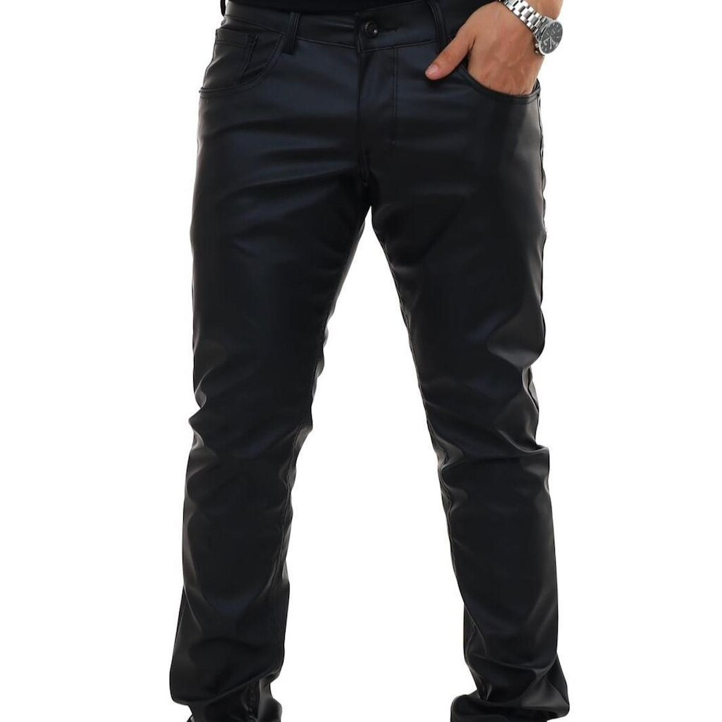 Calça Masculina Sarja Resinada Preta Brilhosa Confortável