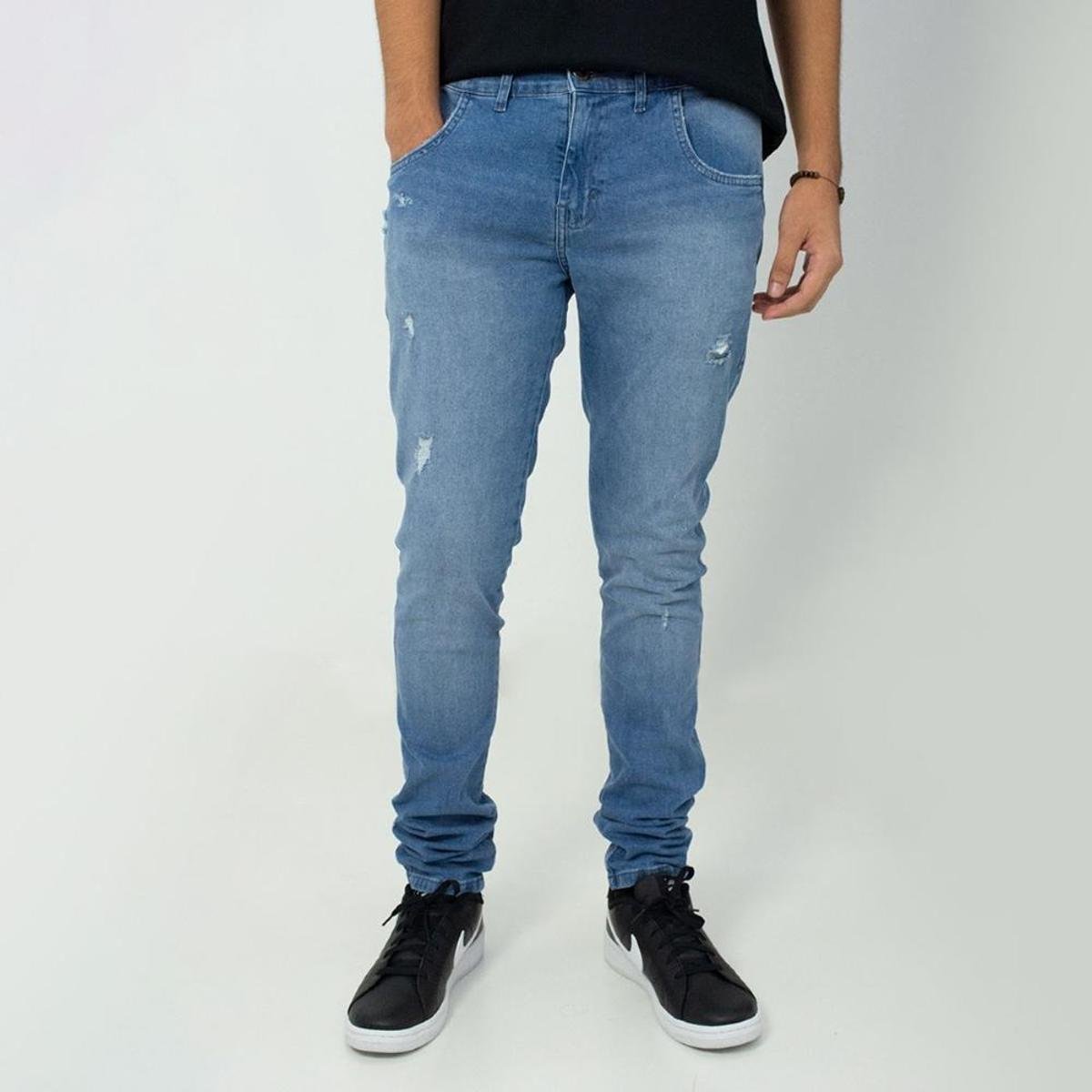 Calça Masculina Skinny Jeans Claro Detalhe Rasuras Ogochi Menor preço em Calça Masculina Skinny Jeans Claro Detalhe Rasuras Ogochi