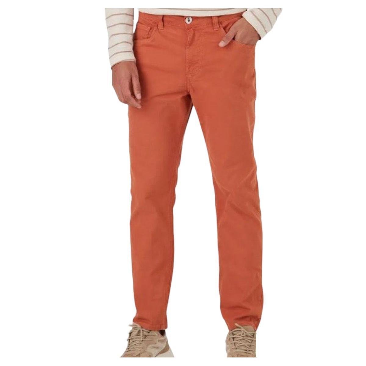 Calça Masculina Slim em Sarja com Elastano Malwee - Laranja Menor preço em Calça Masculina Slim em Sarja com Elastano Malwee - Laranja