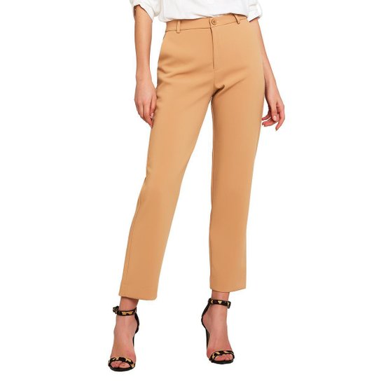 Calça Miss Joy Alfaiataria Creponada Com Bolso Feminino 6491 - Caramelo