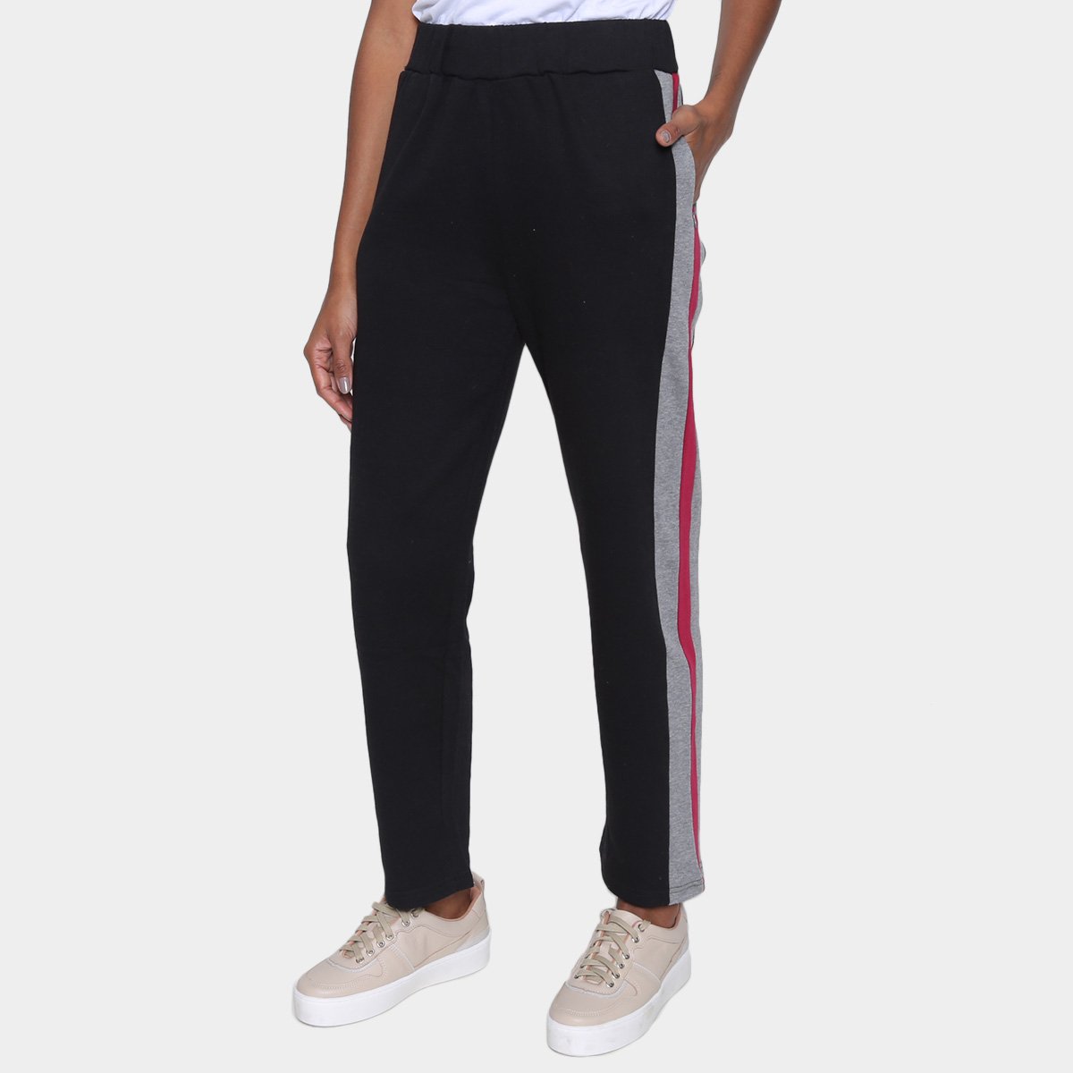 Calça Moletom Burn Striped Feminina - Preto Menor preço em Calça Moletom Burn Striped Feminina - Preto
