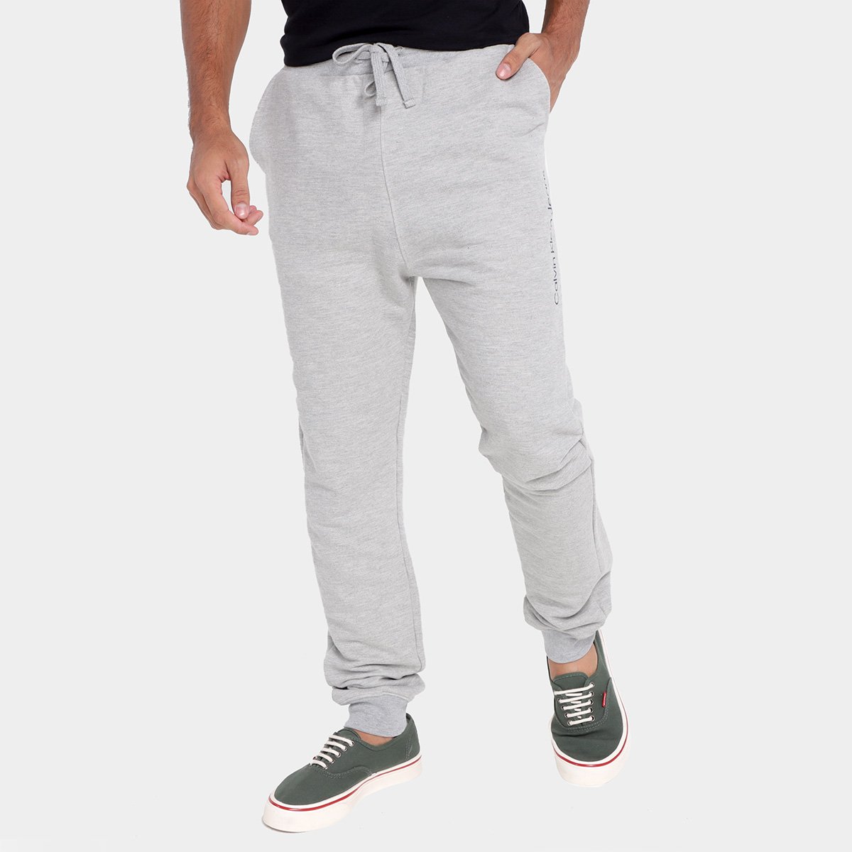 Calça Moletom Calvin Klein Logo Basica Masculina - Mescla Menor preço em Calça Moletom Calvin Klein Logo Basica Masculina - Mescla