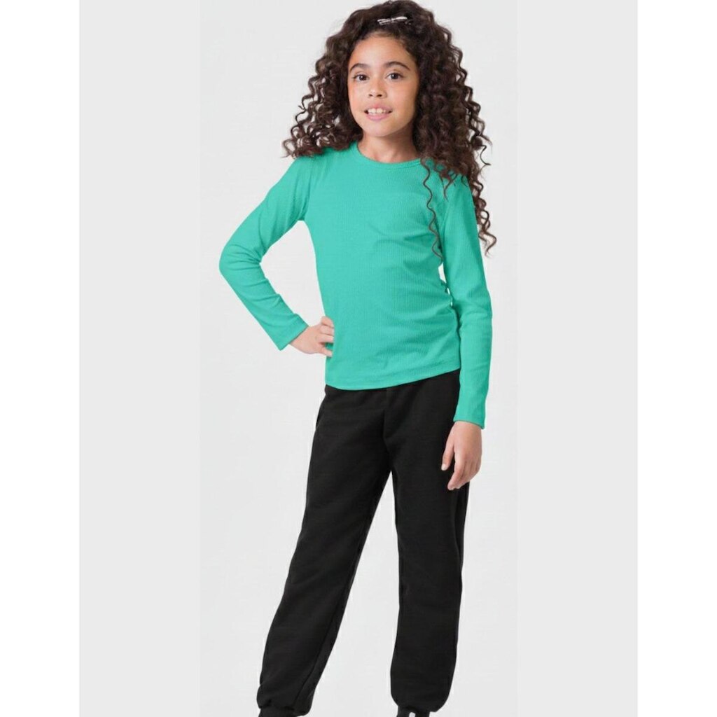 Calça Moletom Com Punho Dia a Dia Frio Azul Moda Elegante Quentinha Inverno - Menina 4 a 10 anos
