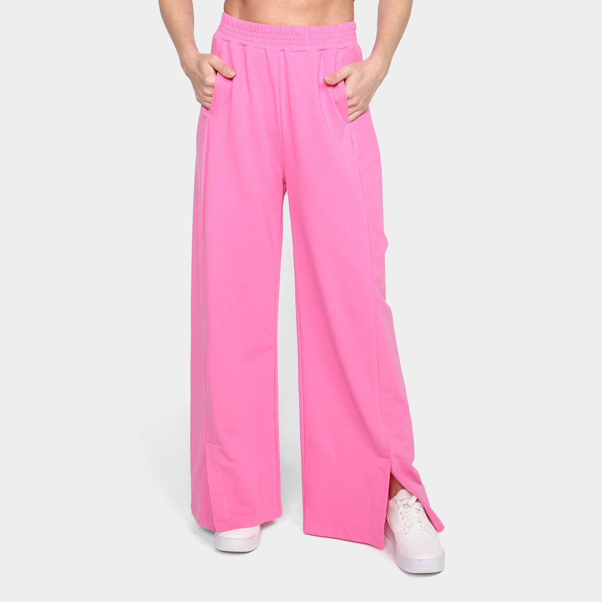 Calça Moletom Dzarm Pantalona Cintura Alta Feminina - Rosa Menor preço em Calça Moletom Dzarm Pantalona Cintura Alta Feminina - Rosa