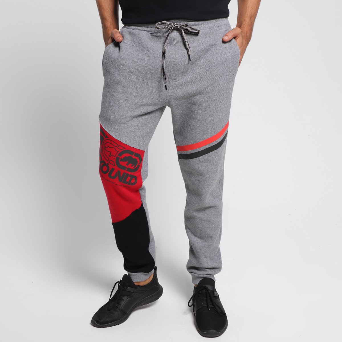 Calça Moletom Ecko Tricolor Masculina - Grafite Menor preço em Calça Moletom Ecko Tricolor Masculina - Grafite