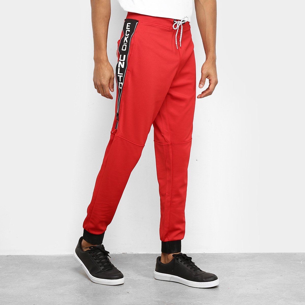 Calça Moletom Ecko UNLTD Faixa Lateral Masculina - Vermelho Menor preço em Calça Moletom Ecko UNLTD Faixa Lateral Masculina - Vermelho
