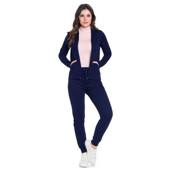 Calça Moletom Feminina Com Elástico Lunender AZUL MARINHO G