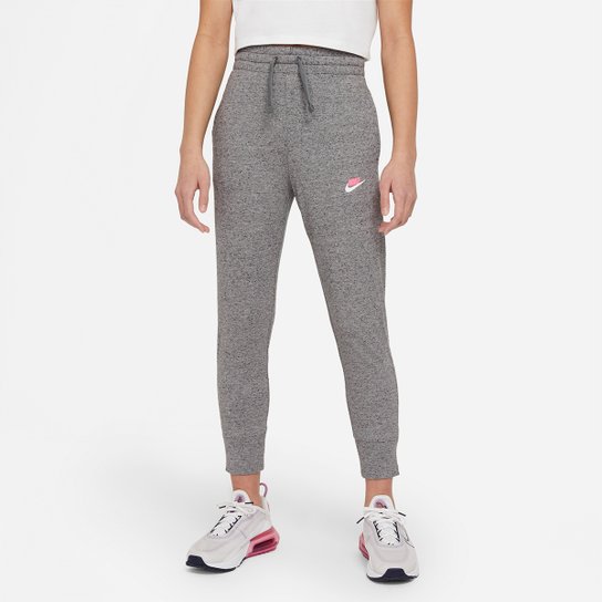 Calça Moletom Infantojuvenil Nike NSW Jogger 7/8 Feminina - Cinza+Rosa