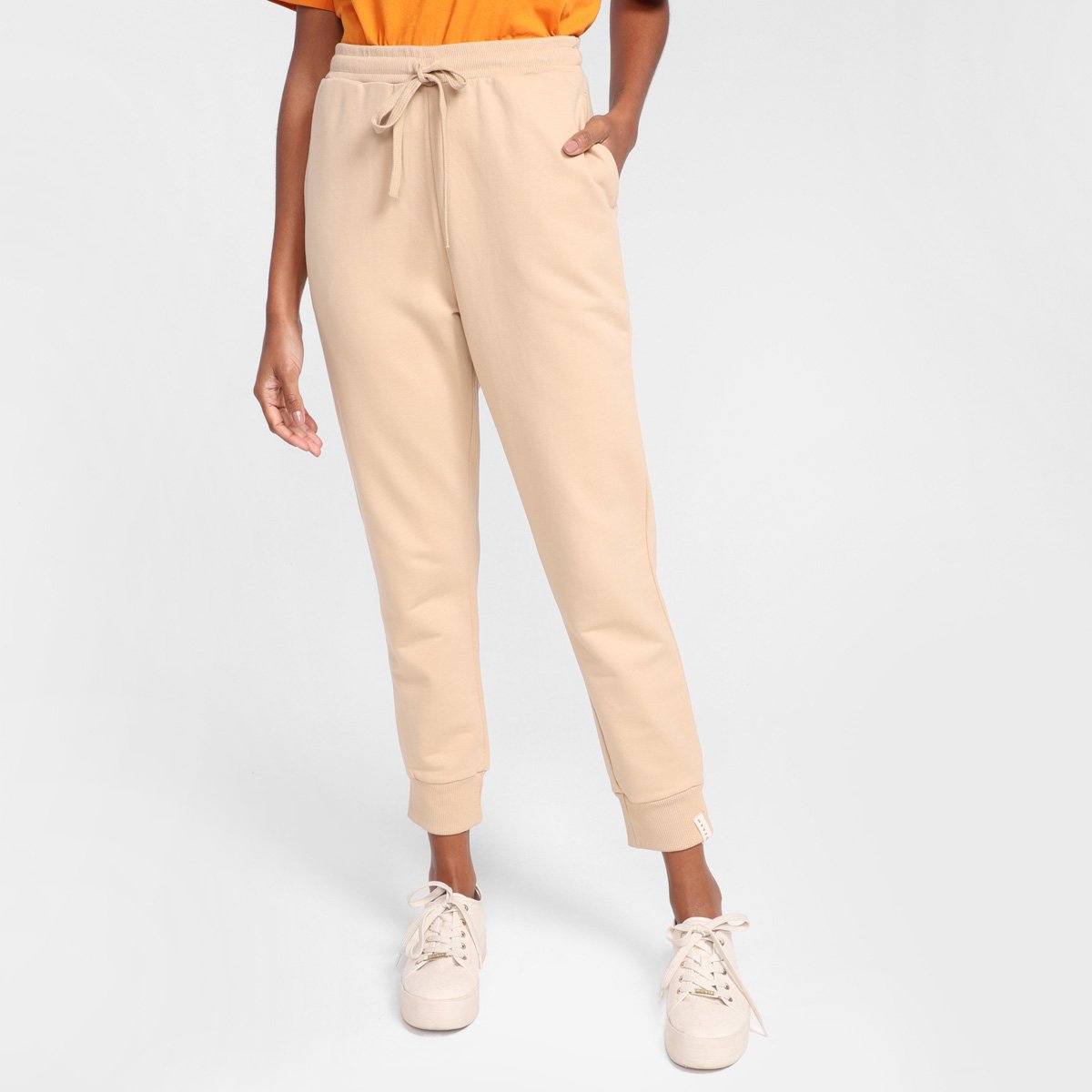 Calça Moletom Jogger Dzarm Feminina - Marrom Claro Menor preço em Calça Moletom Jogger Dzarm Feminina - Marrom Claro