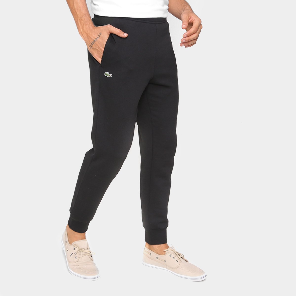 Calça Moletom Lacoste Básica Masculina - Preto Menor preço em Calça Moletom Lacoste Básica Masculina - Preto