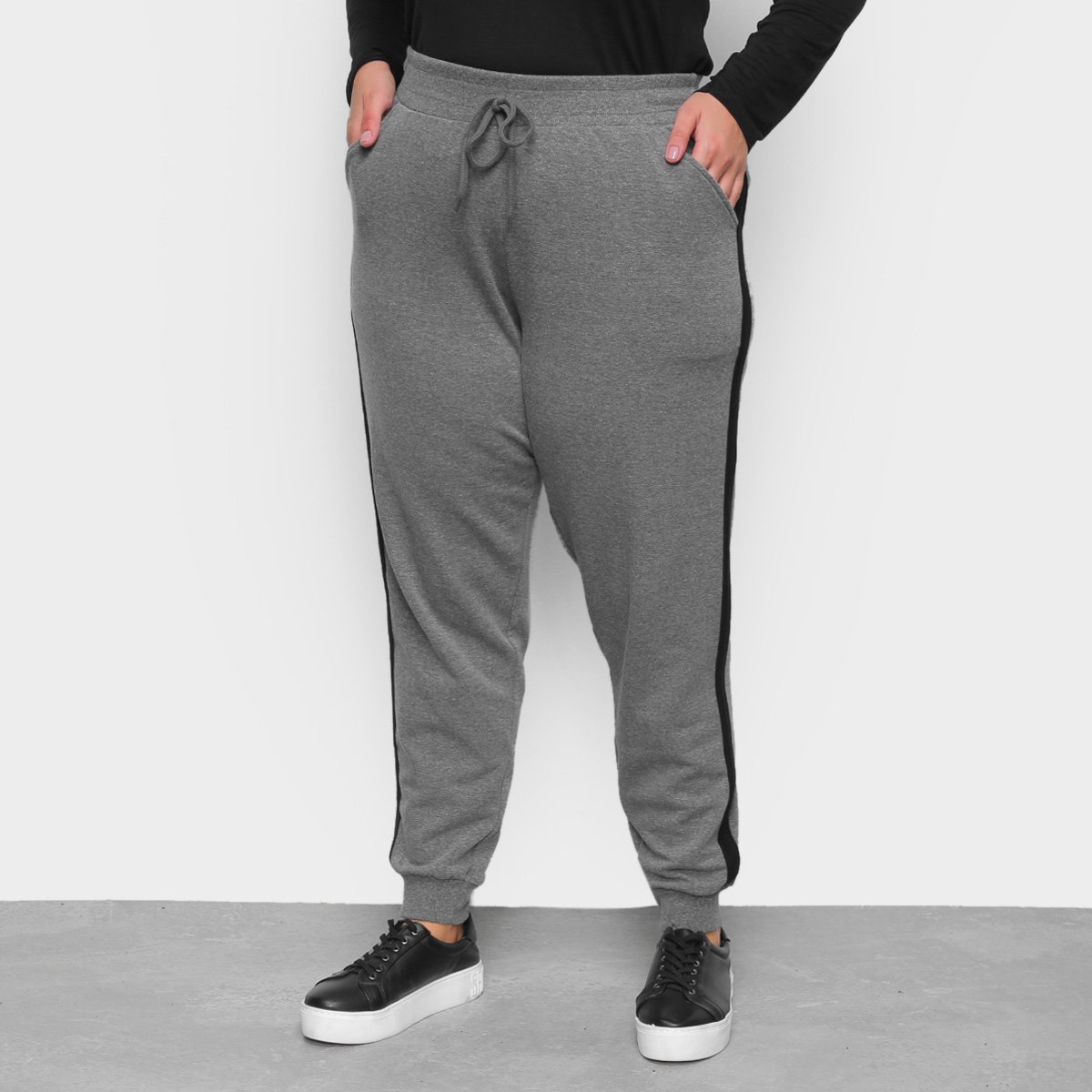 Calça Moletom Maelle Plus Size Feminina - Cinza Menor preço em Calça Moletom Maelle Plus Size Feminina - Cinza