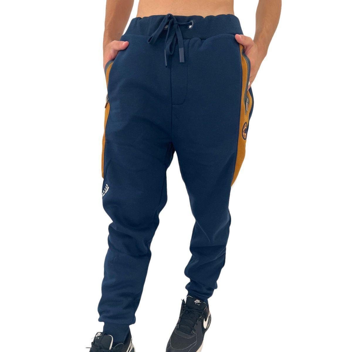 Calça Moletom Masculina Importada Gangster bolso Caminhada - Azul+Marinho Menor preço em Calça Moletom Masculina Importada Gangster bolso Caminhada - Azul+Marinho