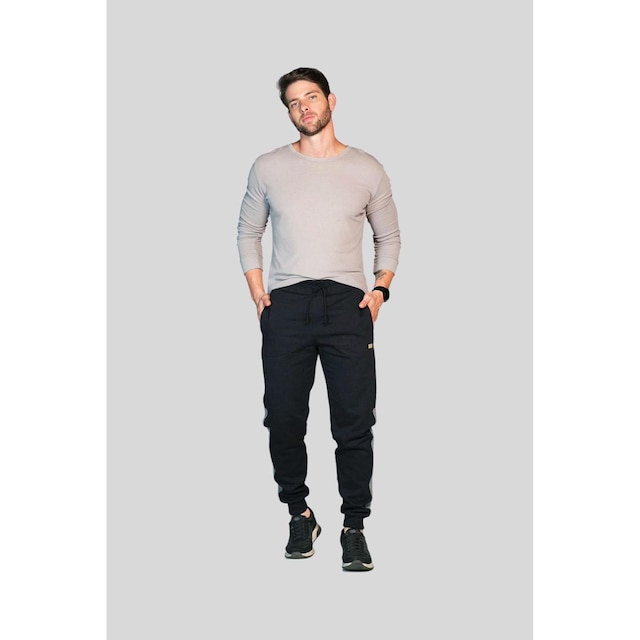 Calça Moletom Preto com Bolsos e Faixa Lateral 2309