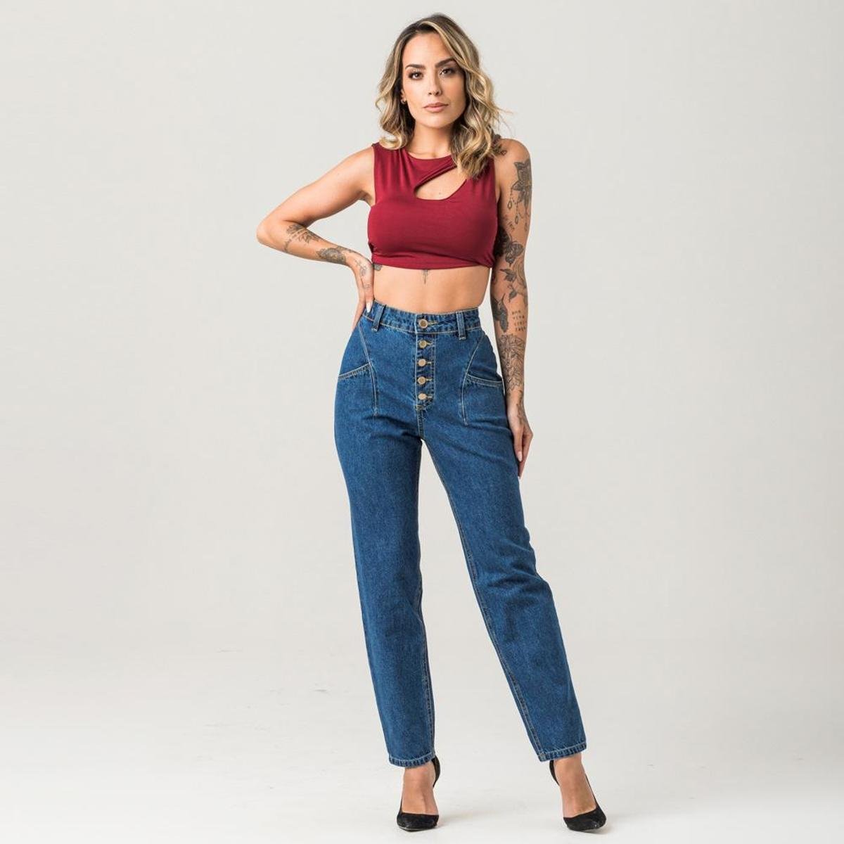 Calça Mom Feminina Cós Alto Zune Menor preço em Calça Mom Feminina Cós Alto Zune