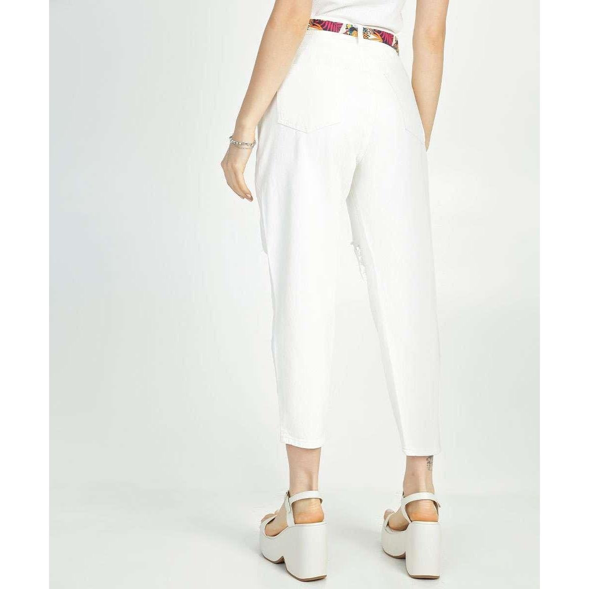 Calça Mom Feminina Sarja Destroyed Lenço Marisa -34266 - Branco Menor preço em Calça Mom Feminina Sarja Destroyed Lenço Marisa -34266 - Branco