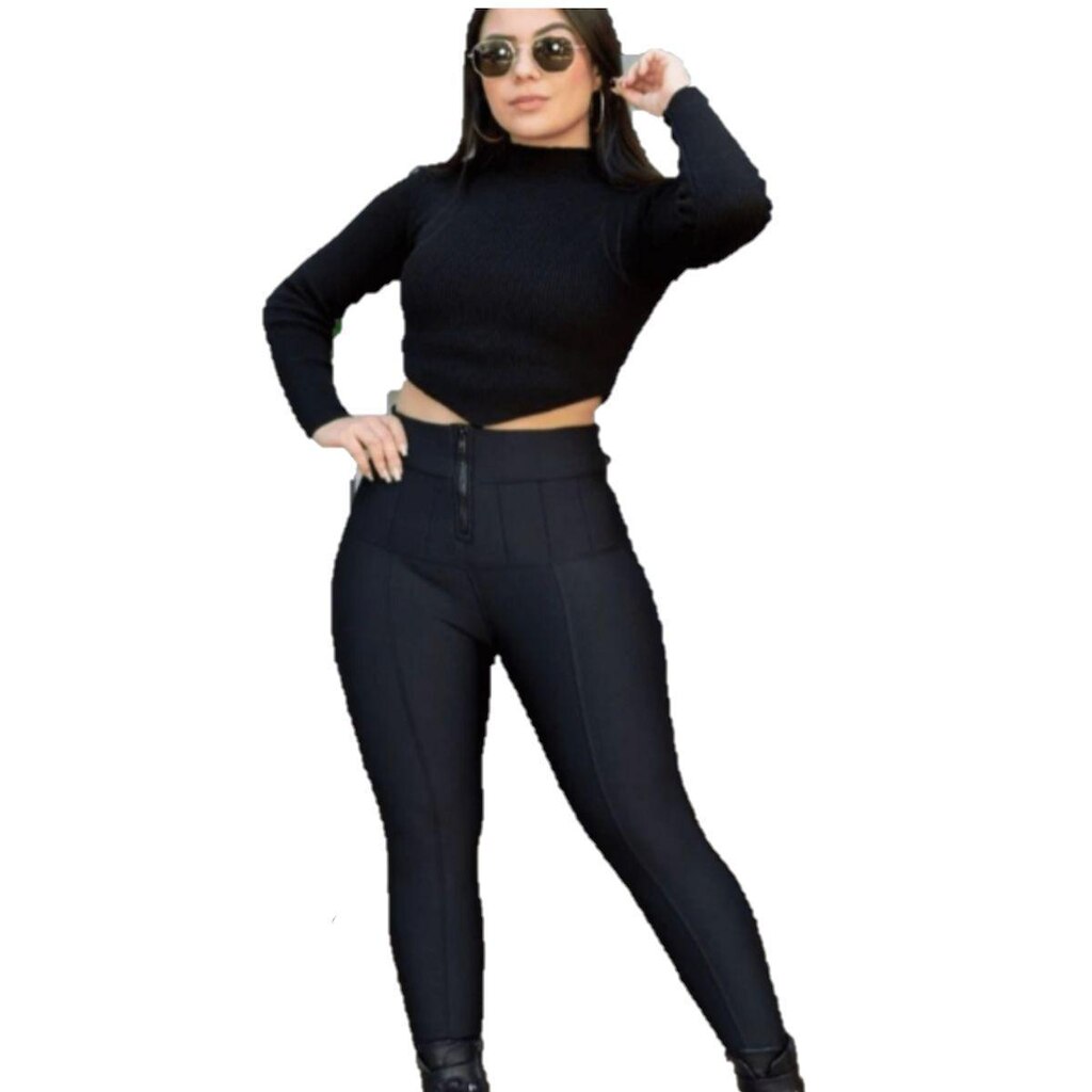 Calça Montaria Legging Super Lipo Preta Com Cinta Aperta Barriga -