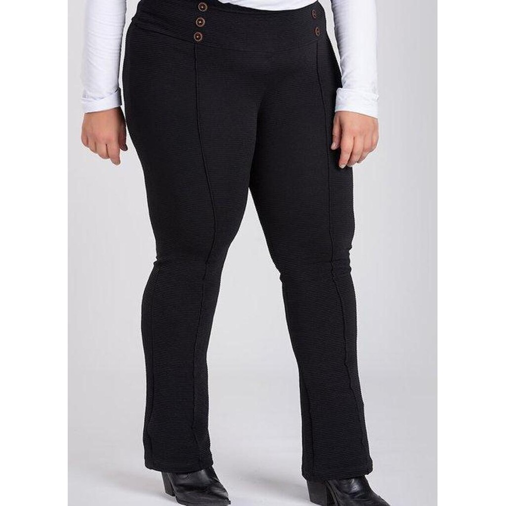 Calça Montaria Plus Size Flare Detalhes Botão Cós Malha Turim Trapeado - Serena