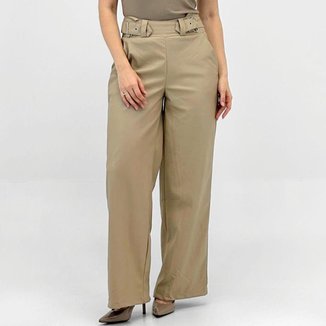 Calça Pacific Blue Wide Leg em P.u com Cinto Feminina