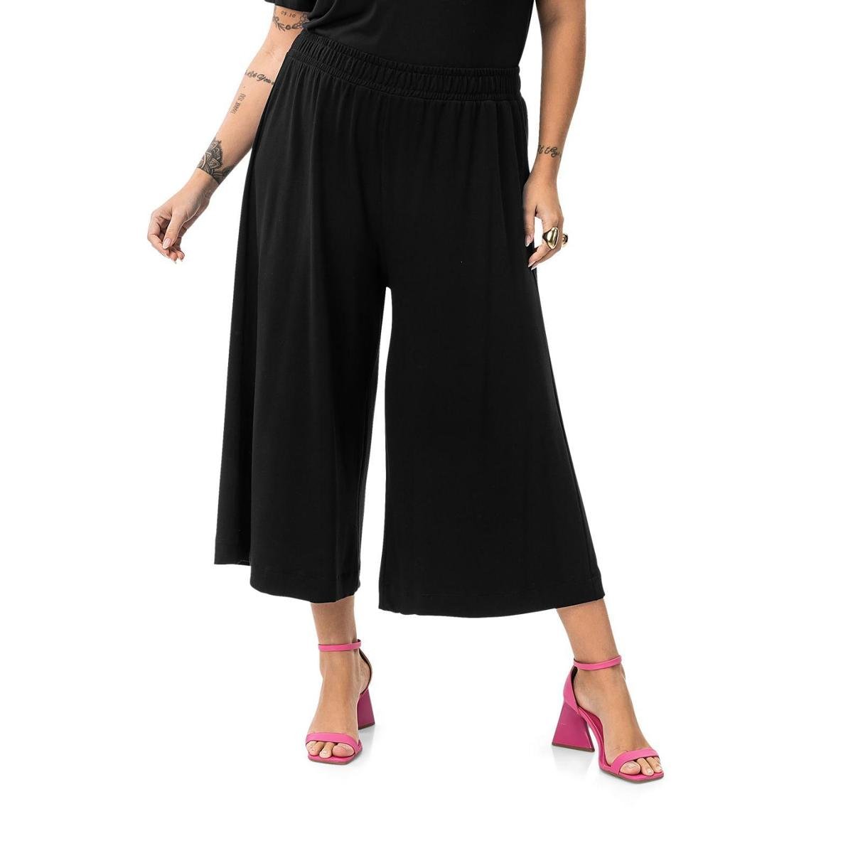 Calça Pantacourt Feminina Plus Size Secret Glam Preto - Preto Menor preço em Calça Pantacourt Feminina Plus Size Secret Glam Preto - Preto