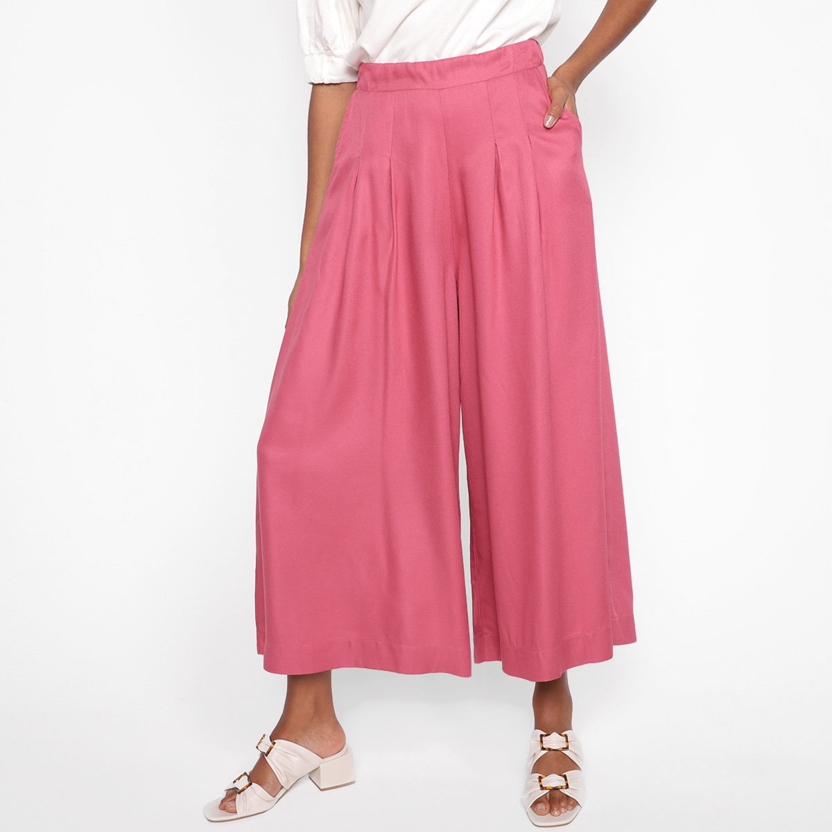 Calça Pantacourt Hering Cintura Alta Feminina - Rosa Menor preço em Calça Pantacourt Hering Cintura Alta Feminina - Rosa