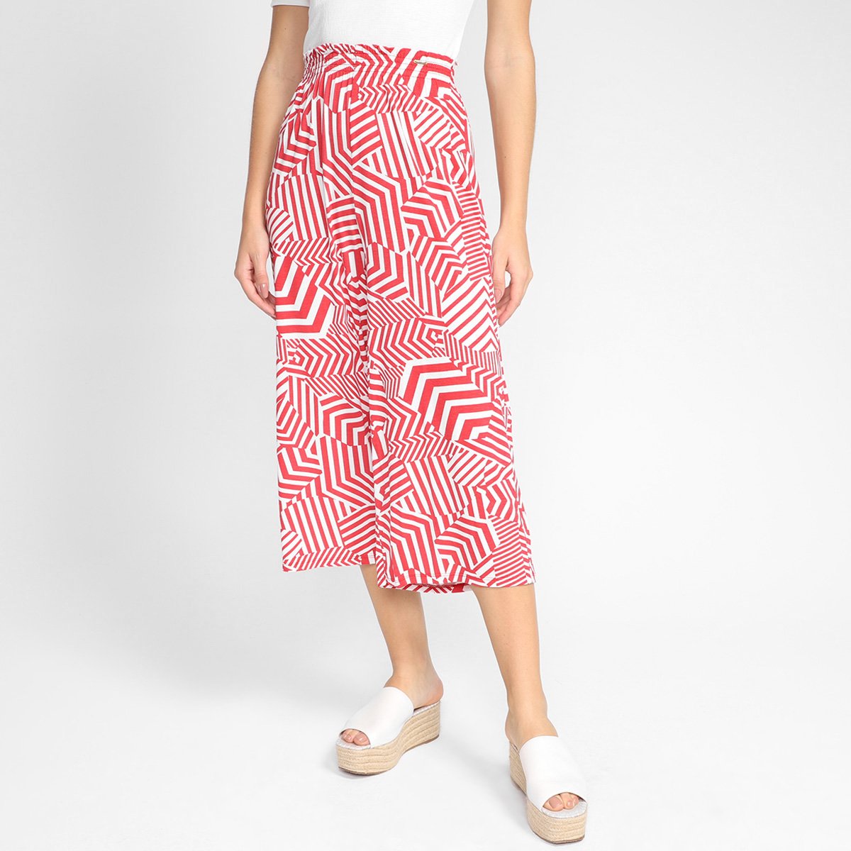 Calça Pantacourt Marialicia Estampada Feminina - Vermelho Menor preço em Calça Pantacourt Marialicia Estampada Feminina - Vermelho