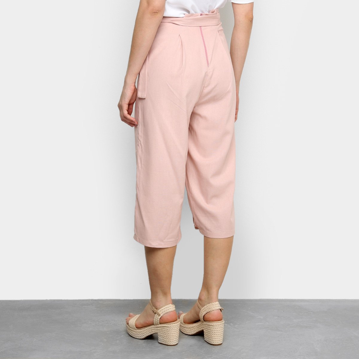 calça pantacourt rosa bebe